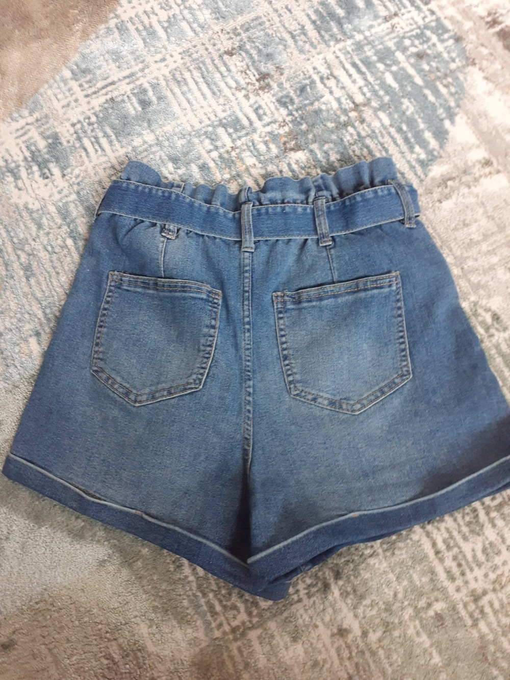 No Boundaries Denim Paperbag Waist Shorts in Blue with Tie Belt - Picture 3 of 3